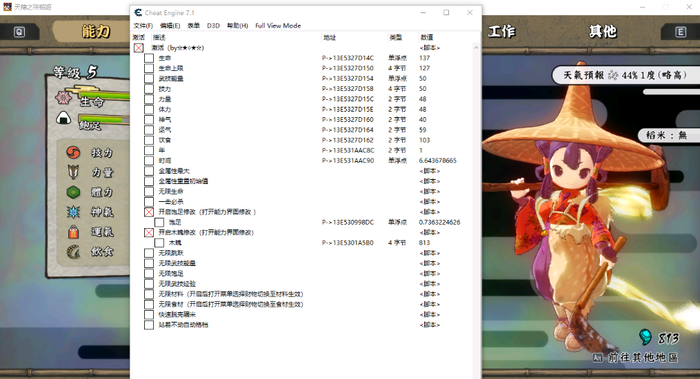 天穗之咲稻姬二十五项CE修改器下载 汉化版