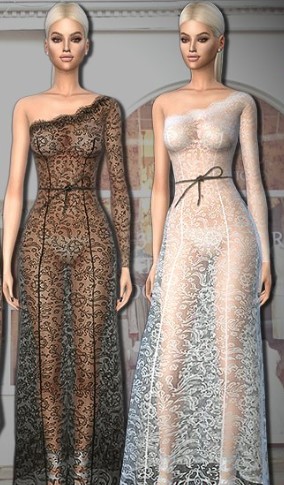 模拟人生4女性透明蕾丝斜边连衣裙MOD v1.0 sims2fanbg版