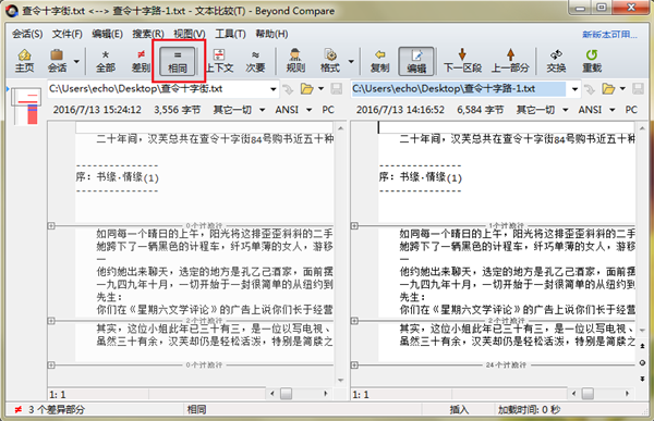 Beyond Compare比较文本对相同内容的处理截图2