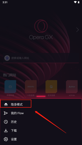 Opera GX安卓版隐身模式怎么开2