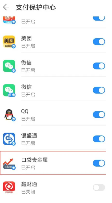 口袋貴金屬交易app如何開(kāi)啟支付保護(hù)2