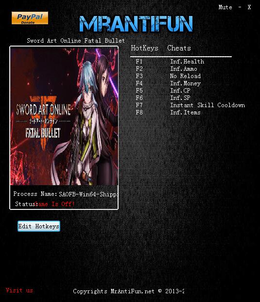 刀剑神域：夺命凶弹八项修改器 v20180111 MrAntiFun版