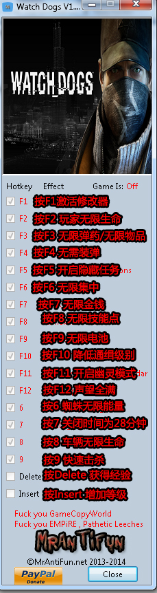 看门狗十八项修改器 v1.0 MrAntiFun版