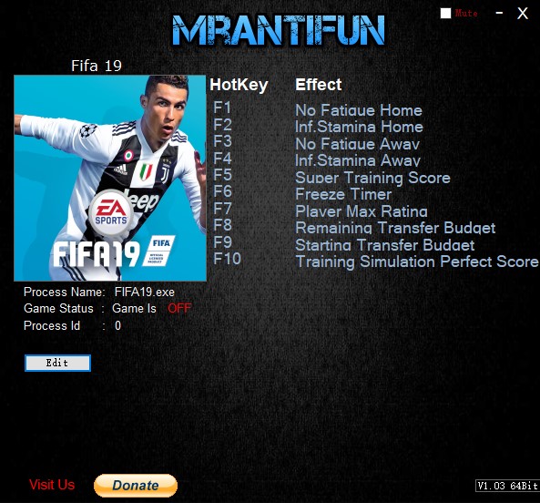 FIFA19十项修改器 v2019.01.28 MrAntiFun版