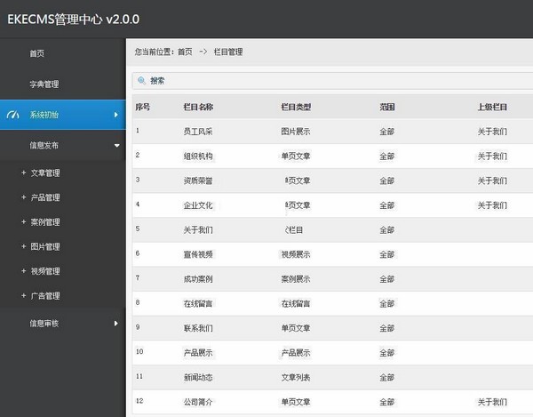 EKECMS网站管理系统免费版