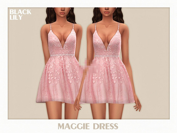 模拟人生4粉色刺绣吊带连衣裙MOD v1.0 BlackLily版