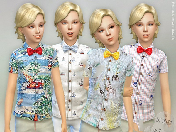 模拟人生4小男孩领结印花衬衫MOD 绿色免费版