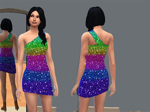 模拟人生4女性彩色条纹闪亮连衣裙MOD下载截图