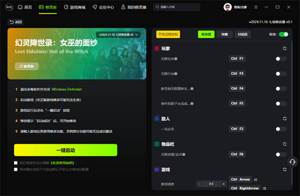 幻灵降世录女巫的面纱七项修改器 v2024.11.16 风灵月影版