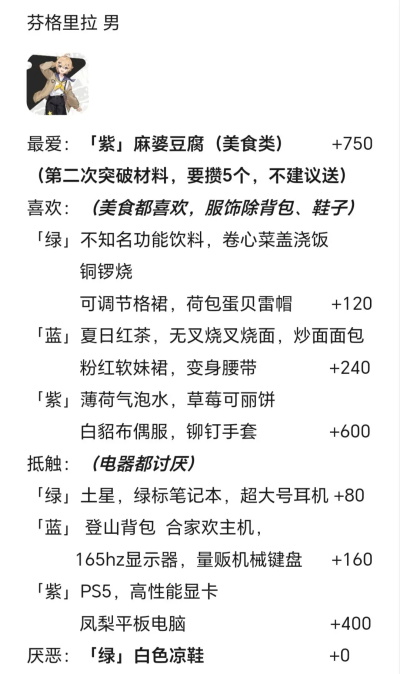 角色好感度礼物送礼大全截图7
